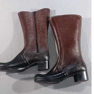 Vintage Wide Calf Tall Riding Boots 8 Women Brown Black Leather USA Made